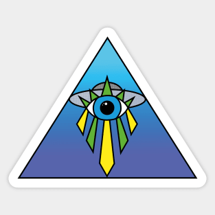 Illuminati Pyramid UFO Eye Art Deco Geometric Twilight Blue Gradient Fade Space Sky Sticker